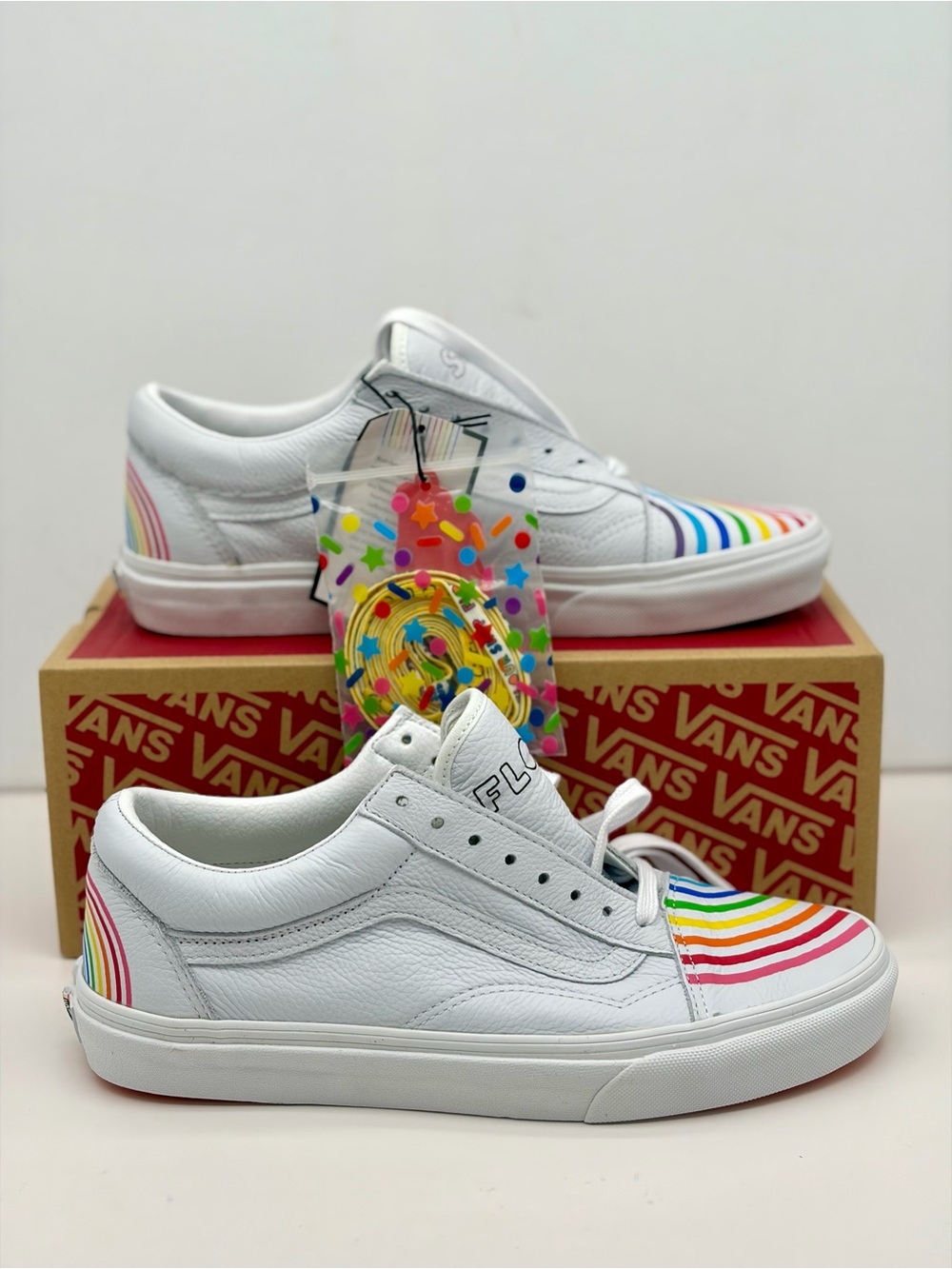 Vans Old Skool White Rainbow Stripe Low-Top Sneakers